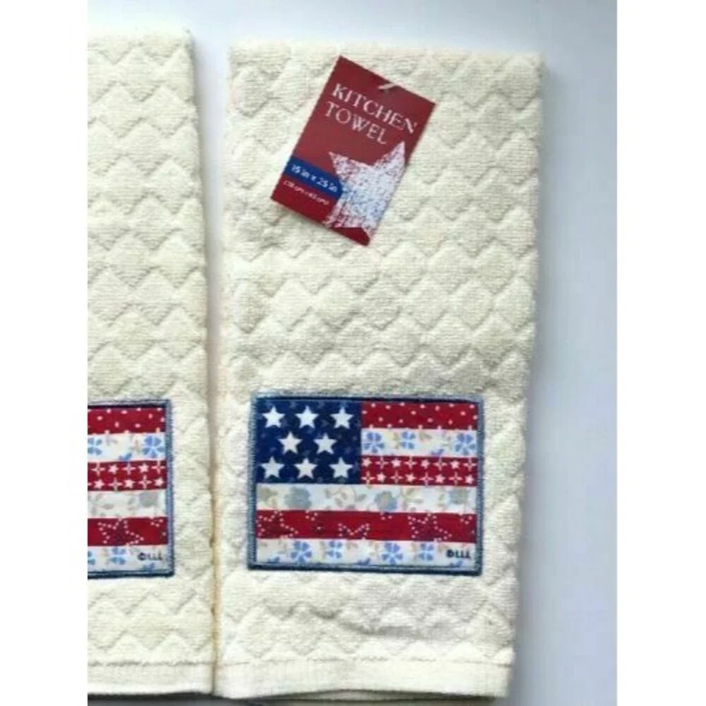 American Flag Kitchen Dish Towels Summer Patriotic BBQ 4th Of July Camp Set of 2